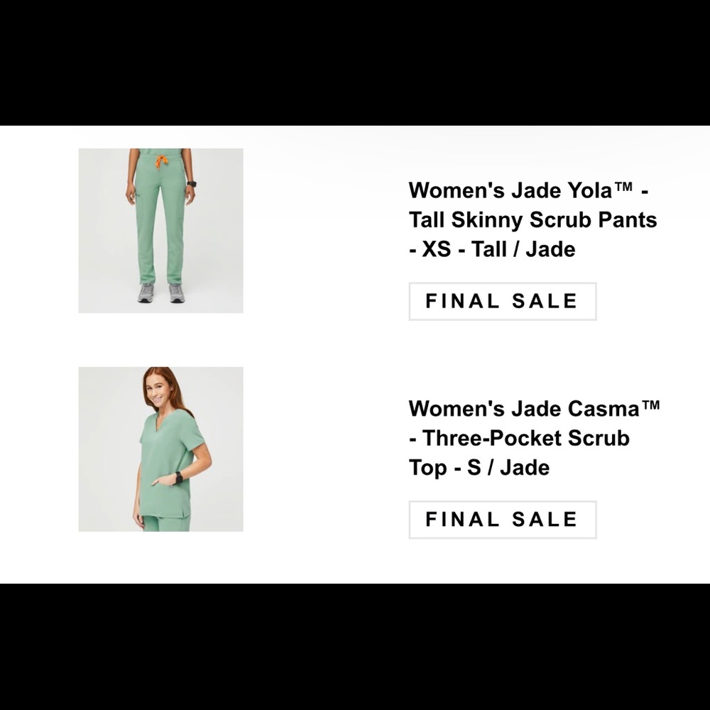 Brand new fig scrub top and pants. Sage green, never worn, with tags
